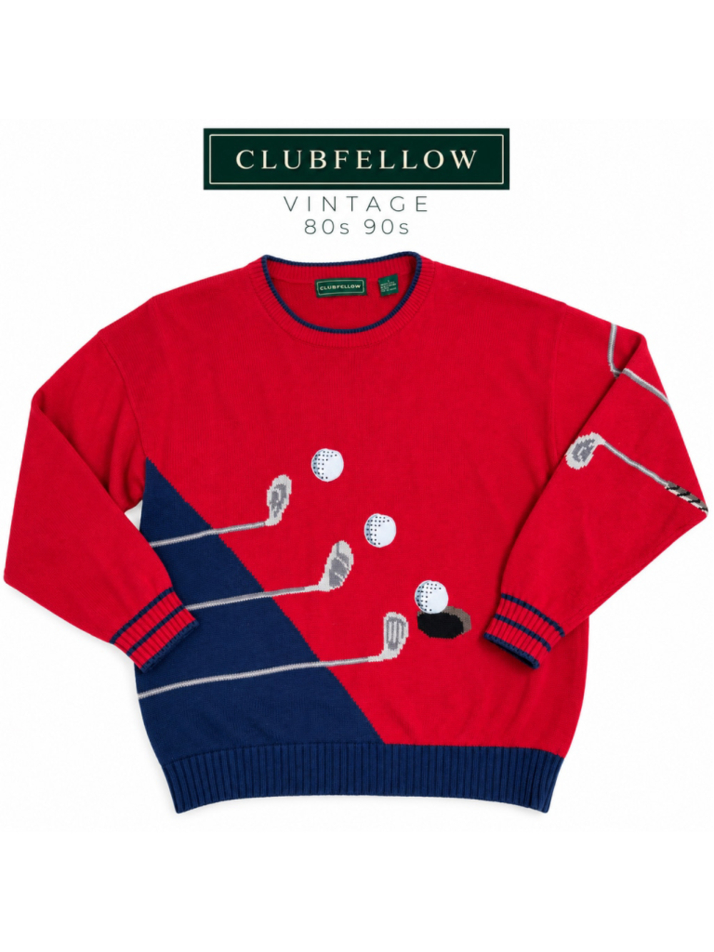 Vintage Clubfellow 80s 90s Golf Sweater Oversized L Cotton Knit Golfcore